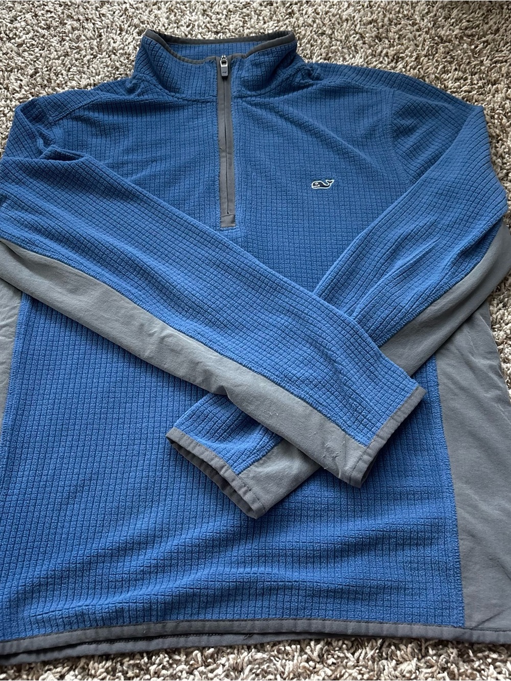 Vineyard Vines Royal Blue Quarter-Zip Pullover with Gray Accents fleece great co